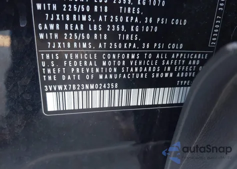 2022 Volkswagen Taos 1.5T Se z USA, uszkodzony, nr VIN 3VVWX7B23NM024358